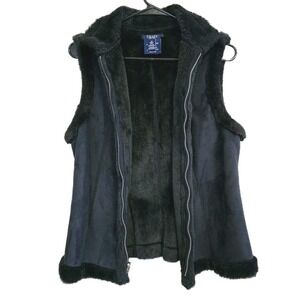 Chaps Women's  Faux Suede Fur Vest Black Full Zip‎ M.